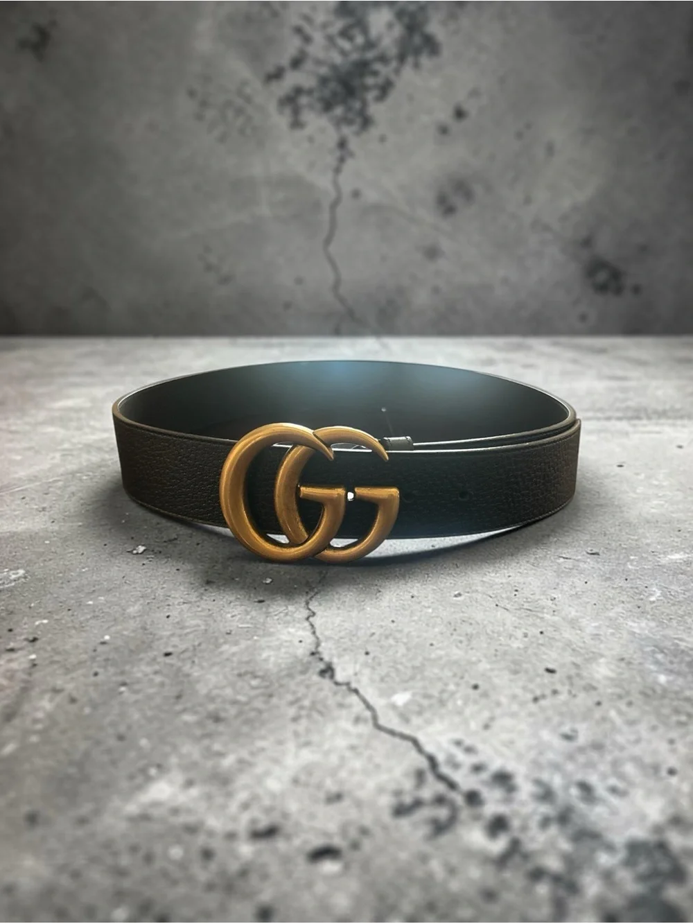 Gucci Black Leather Belt with Antique Gold Double G Buckle